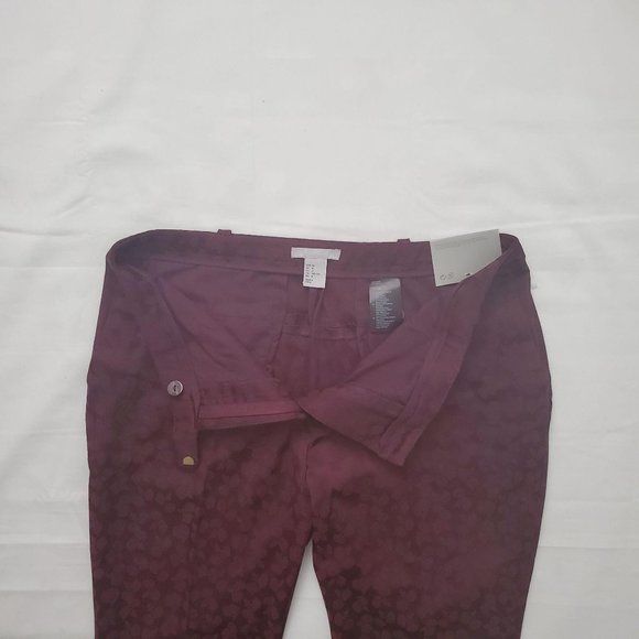 H&M Women’s Tonal Floral Print Burgundy Trouser Slim Leg Pants Size 8 NWT - Picture 6 of 15